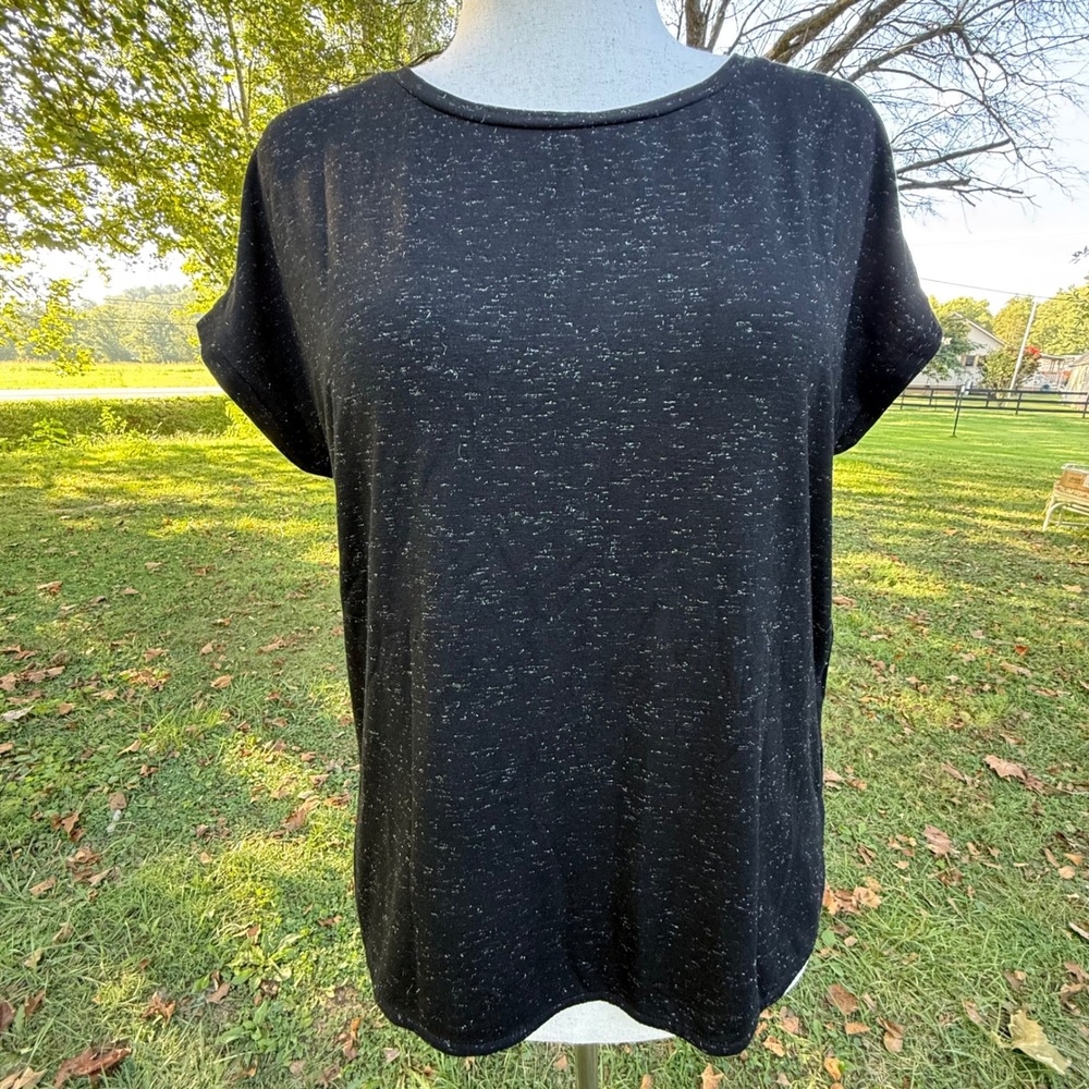 ICHI IHREBEL SS6 Black Space Dye Metallic Short Sleeve Top Size M 20109945